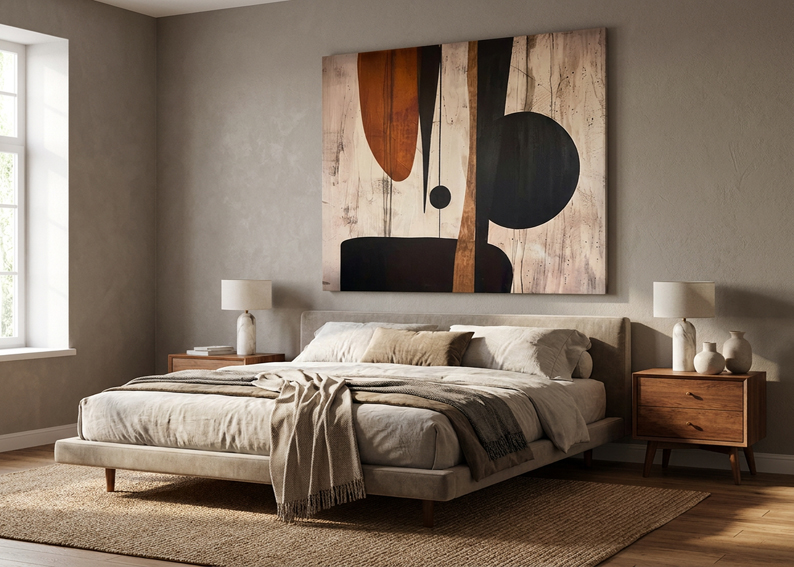 Arte moderno en dormitorio